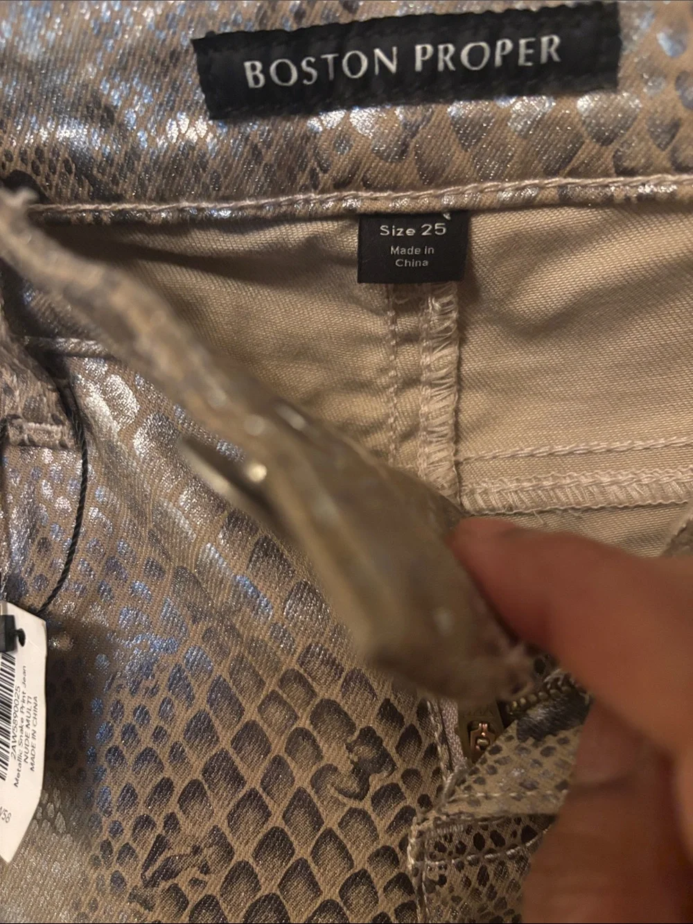 Boston Proper Metallic Taupe Snake-Print Skinny Pants NWT GIRLS NIGHT CLUB FUN - Picture 5 of 10